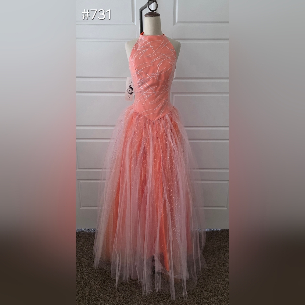 Orange Halter Drop-waist Ballgown With Tulle Skirt
